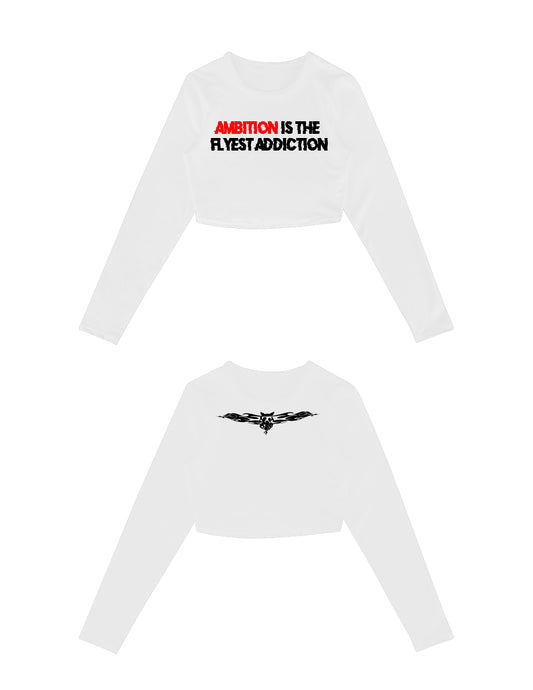 Bat Out of Hell Crop Long Sleeve-White